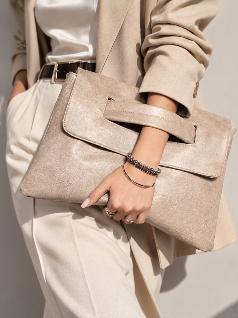 Neutral Beige Envelope Clutch Bag